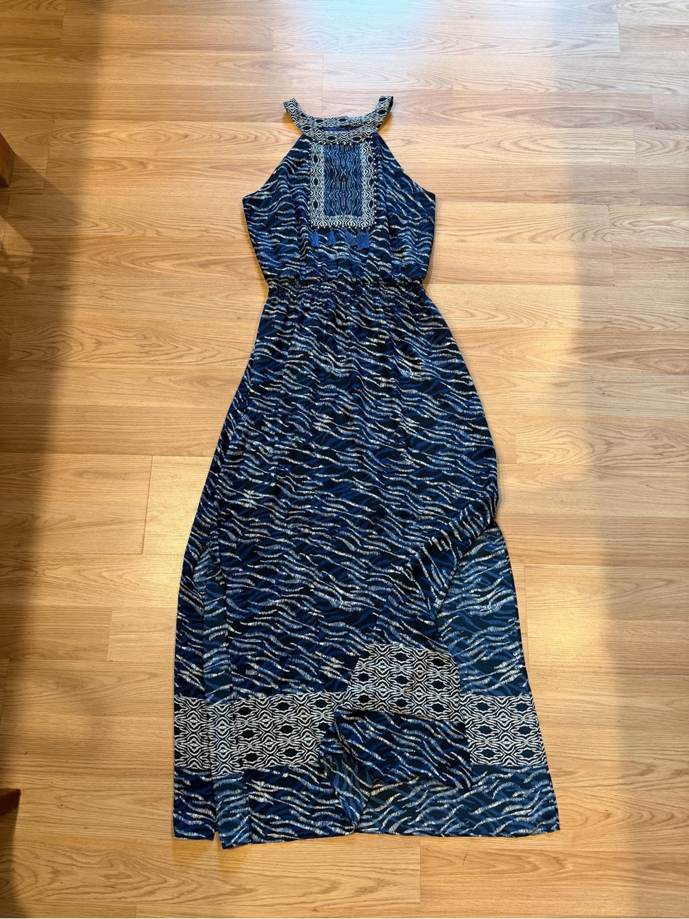 White House Black Market Blue Safari print Halter Maxi Dress size fits 6~121